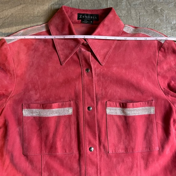 [6] ZENOBIA Italian Leather Red Suede Snap-Down Overshirt/Jacket - Picture 6 of 10